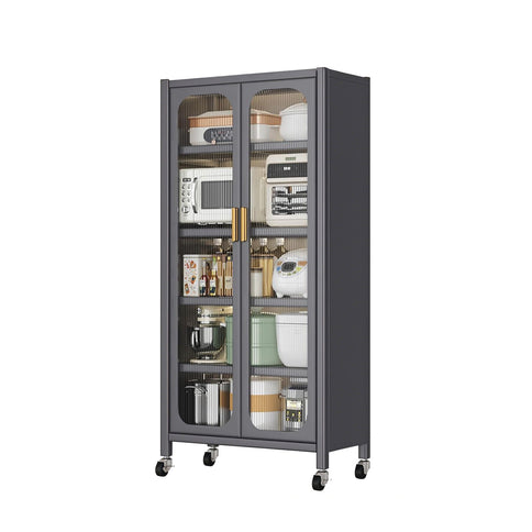 6 Tier Storage Cabinet With Transparent Door, Adjustable Shelves & Wheels