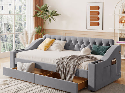 Upholstered Daybed With Storage Armrests And USB Port