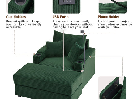 Modern Style Loveseat Sofa Sectional Sofa Couch With Storage Space, A Movable Ottoman, Two USB Ports, Two Cup Holders, A Phone Holder For Living Room