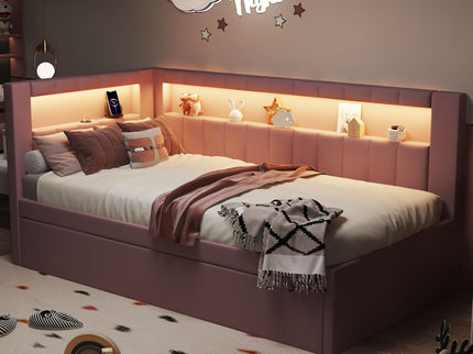 Upholstered Platform Bed With USB Ports And LED Belt
