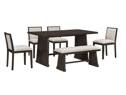 Dining Set With Rectangular Table, 4 Upholstered Chairs & 1 Padded Bench