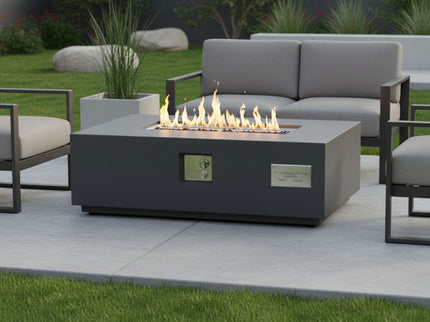 Volon - Rectangular Fire Pit Table, Propane Powered, 50,000 BTU - Light Gray