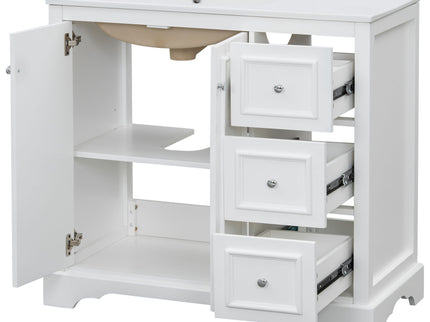 Bathroom Vanity With Sink, Soft-Close Doors, Adjustable U-Shelf, 3 Drawers