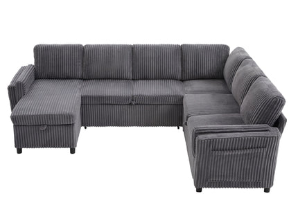 Convertible U-Shaped Sectional Sofa Bed With USB Ports And Storage