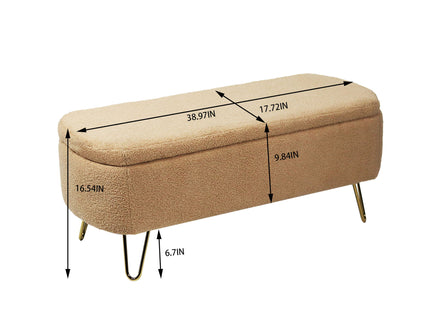 Storage Ottoman Bench For End Of Bed Legs, Modern Camel Faux Fur Entryway Bench Upholstered Padded With Storage For Living Room Bedroom