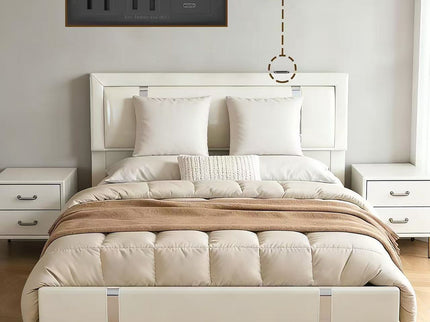 Upholstered Platform Bed Frame With Adjustable LED Headboard, USB C-Charging, Hydraulic Lift