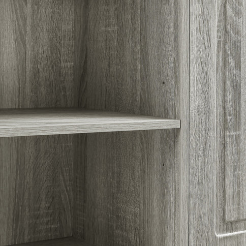 Modern Tall Storage Cabinet With Adjustable Shelves, Flip-Out Basket & Enclosed Doors