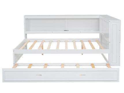 Daybed With Storage Shelves, LED, USB, And Trundle