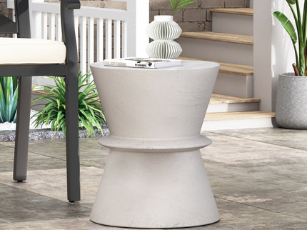 Outdoor Lightweight Concrete End Table With Hourglass Structure - Antique White
