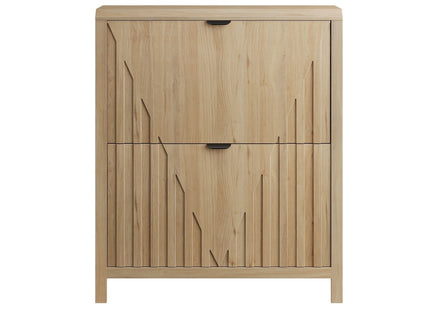 Entryway Shoe Cabinet With Vertical Carved Panels - Oak