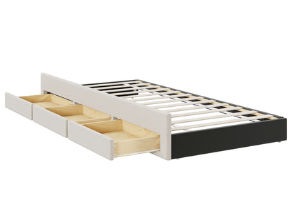 Upholstered Platform Bed With Twin Size Trundle And 3 Drawers