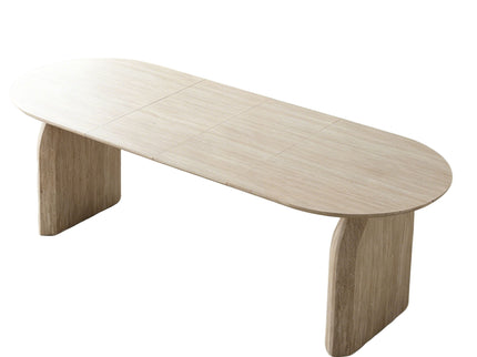Oval Extendable Dining Table With Dual Pillar Design - Off White