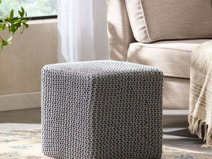 Chabani - Indoor Modern Knitted Fabric Cube Pouf Ottoman - Light Gray