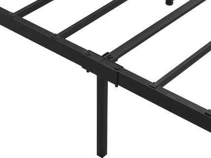 Modern Metal Platform Bed Frame With Wooden Headboard, USB Charging Station, Storage Drawers