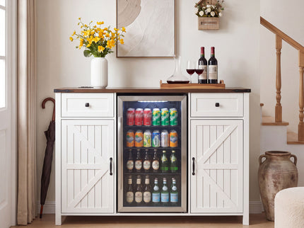 Coffee Bar With Mini Fridge Space & Built In Charging Station, Large Bar Cabinet With Drawers & Adjustable Shelves For Kitchen - White
