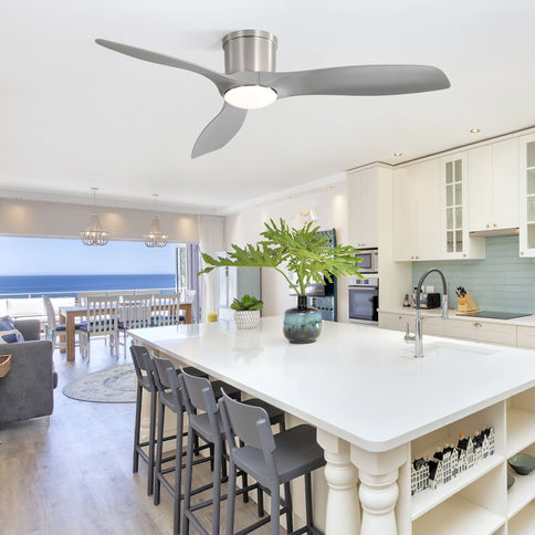 Flush Mount Ceiling Fan With Dimmable LED Light, 3 Blades, Reversible DC Motor Blades For Living Room