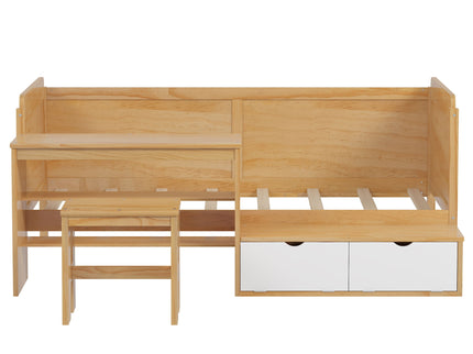 Daybed With Storage Shelves And Lockers, Multi Functional Bed With Study Desk And Matching Stool
