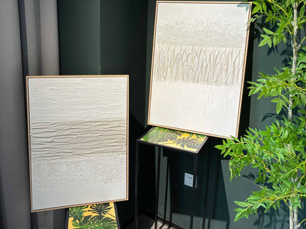 Framed Abstract Wall Art, Thick Textured Canvas Painting With Stone Accents (Set of 2) - Antique White