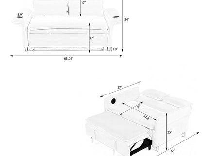 Modern Fabric Multi-Functional Sofa Bed With Adjustable Armrests And Backrests