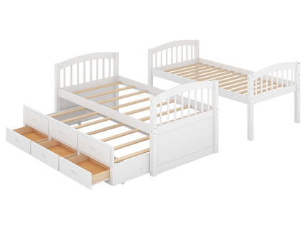 Bunk Bed With Trundle And Drawers, Arched Headboard And Footboard