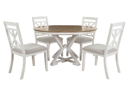 Dining Set With Extendable Round Table And 4 Upholstered Chairs