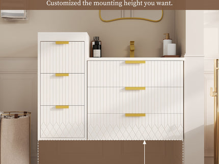 Wall Mounted Floating Cabinet With Side Cabinet Combo, Rectangular Ceramic Sink Vanity