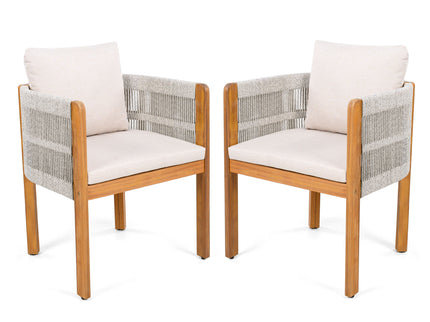 Outdoor Dining Chairs & Rope Handles (Set of 2) - Beige / Teak