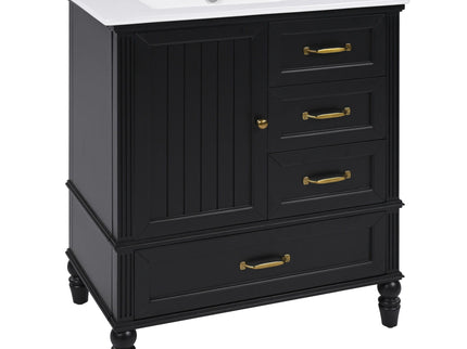 30" Bathroom Vanity With Sink, 3 Drawers, Adjustable Feet