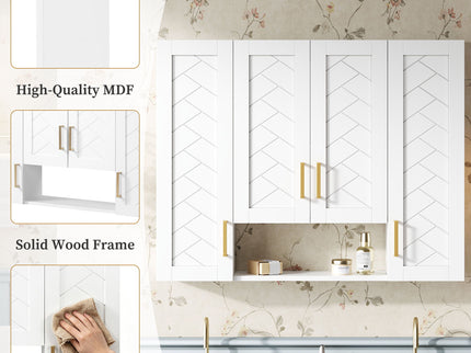 Wall Mounted Medicine Cabinet With 5 Adjustable Shelves, Exquisite Carving - White