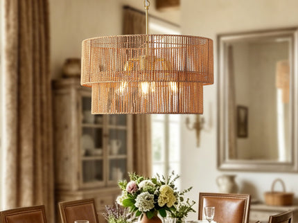 Chandelier, 2 Tier Boho Wabi Sabi Pendant Light, Hanging Ceiling Lamp - Gold