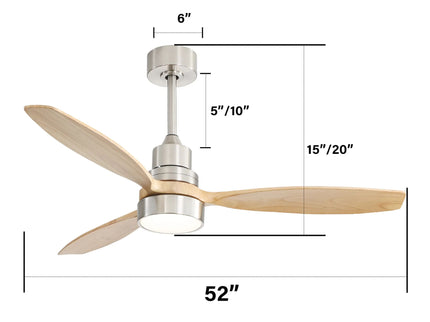 52" Integrated LED Ceiling Fan With Remote Control And Blades For Living Room