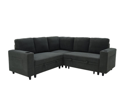 Upholstered L - Shape Sectional Sofa Bed With Pull Out Sleeper And Storage