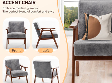 Mid Century Modern Accent Chair With Solid Wood Frame And Extra Thick Backrest
