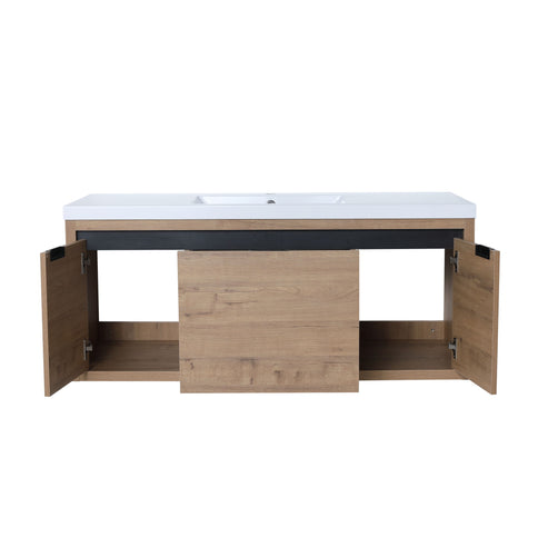 Floating Bathroom Vanity With Resin Sink And Soft Close Doors