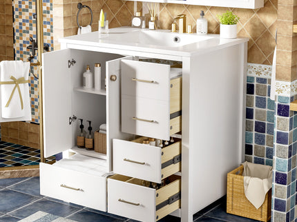 Retro Style Bathroom Vanity With Sink, Storage Cabinet