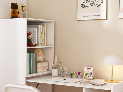 Stretchable Office Desk With Storage Shelves And Mobile Wheels
