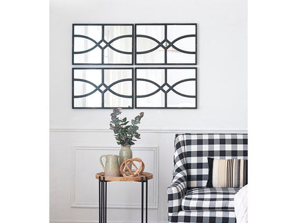 Rectangular Wooden Wall Mirror With Antique Frame, Vertical Or Horizontal Home Decor For Living Room (Set of 2)