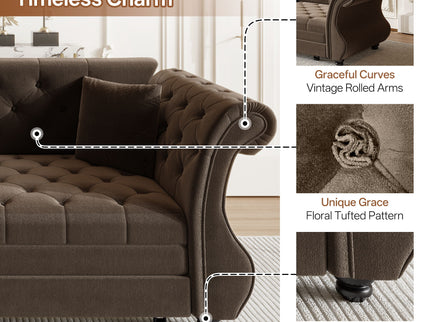 Oversized Chesterfield Pull Out Sofa Bed, Roll Arm Couch With Flower Tufting For Living Room