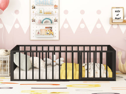 Metal Floor Bed Frame With Fence And Door