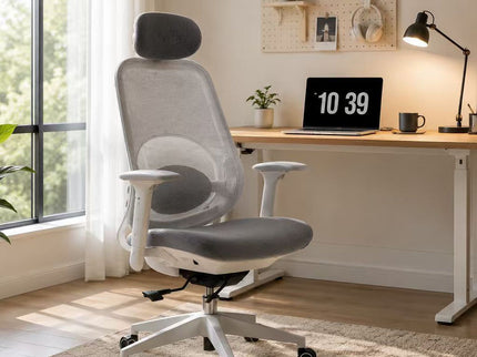 High Back Swivel Desk Chair With Height Adjustable Backrest, 3 Tilt Lock & Rotatable Headrest - Milk White