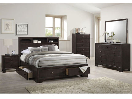 Queen Size Bed With Storage Drawers And Headboard - Brown Mix