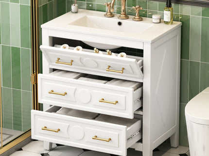 Retro Bathroom Vanity With Sink Combo, Free Standing Single Set With 3 Drawers