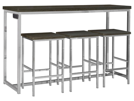 4 Piece Counter Table Set With Built In Power Outlet - Brown