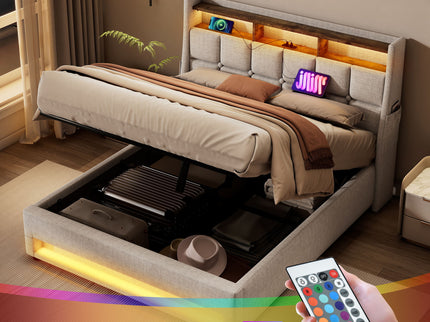 Upholstered Platform Bed With A Hydraulic Storage System, LED And USB Charging (Without Mattress)