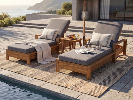 Chaise Lounge With 3 Fold Cushion Set, 3 Position Adjustable Backrest