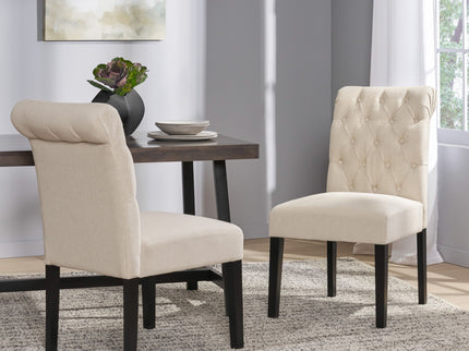 Dining Rolltop Chairs (Set of 2), Upholstered Armless Chair With Wood Leg - Ivory