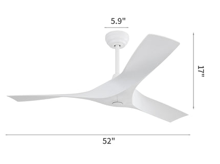 52" Ceiling Fan With Remote Control, Quiet Reversible DC Motor, For Indoor Outdoor Use - White