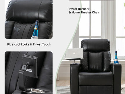 Premium Power Recliner & Storage Arms, Cupholders, Swivel Tray Table And Cell Phone Stand - Black