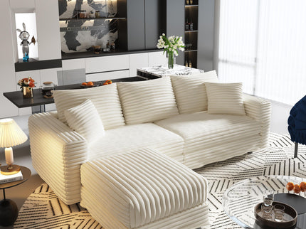 Deep Seat Convertible Sofa With Soft Pillows And Ottomans