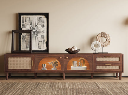 TV Stand For TVs Up To 90", Media Console With App Controlled LED Lights, 2 Drawers & Door Storage - Dark Brown